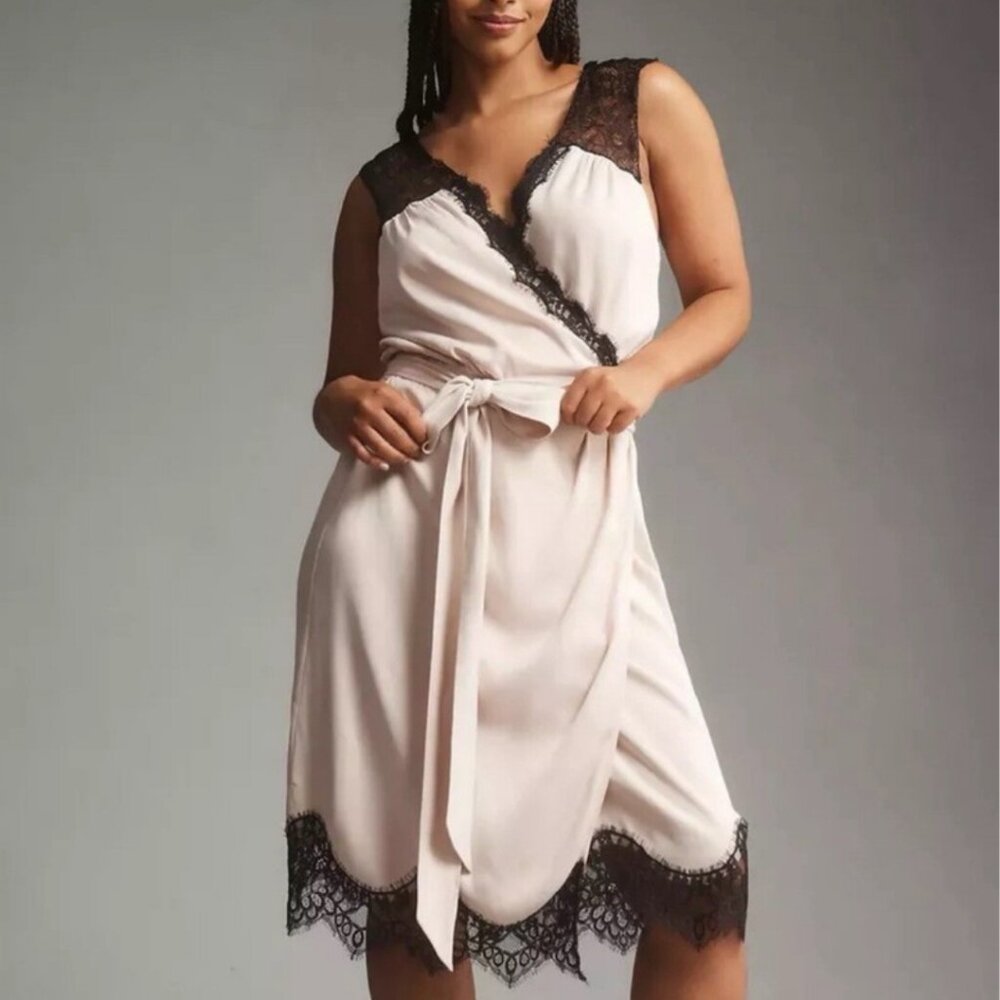 BY ANTHROPOLOGIE Wrap Dress Sleeveless Black Lace V Neck Midi Dress NWT 1X Plus
